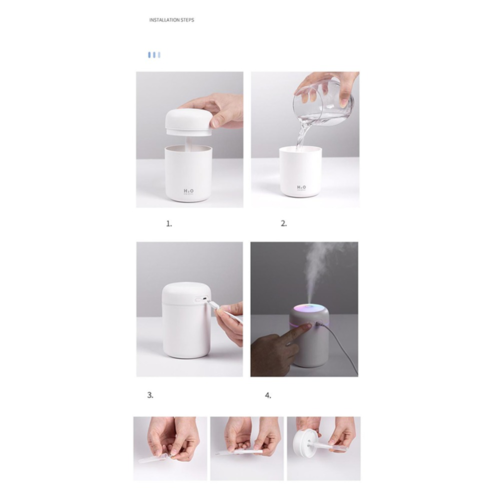 Umidificatore d'aria portatile con diffusore di aromi e oli essenziali per auto e casa.